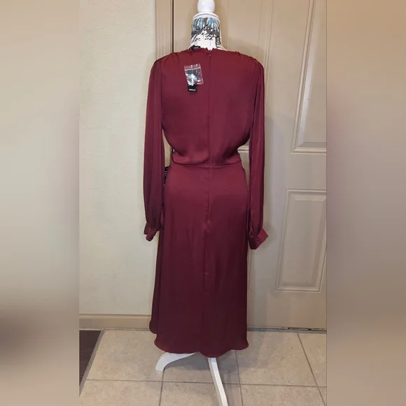 NWT Express Satin Twist Front Midi Dress - Burgundy - Size S - Picture 2 of 3